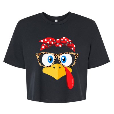 Thanksgiving Turkey Face Leopard Print Glasses Bella+Canvas Jersey Crop Tee