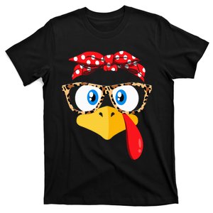 Thanksgiving Turkey Face Leopard Print Glasses T-Shirt