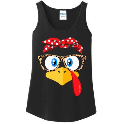 Thanksgiving Turkey Face Leopard Print Glasses Ladies Essential Tank