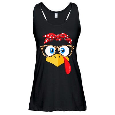 Thanksgiving Turkey Face Leopard Print Glasses Ladies Essential Flowy Tank