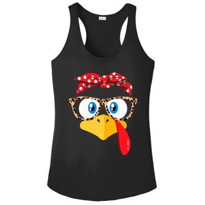 Thanksgiving Turkey Face Leopard Print Glasses Ladies PosiCharge Competitor Racerback Tank