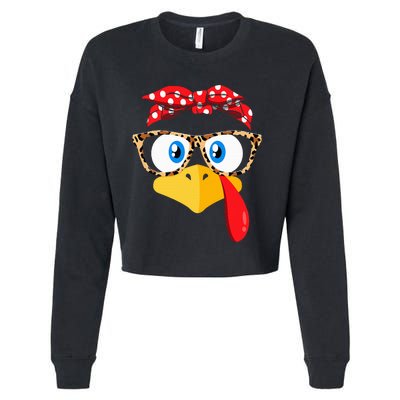 Thanksgiving Turkey Face Leopard Print Glasses Cropped Pullover Crew