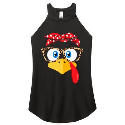 Thanksgiving Turkey Face Leopard Print Glasses Women's Perfect Tri Rocker Tank