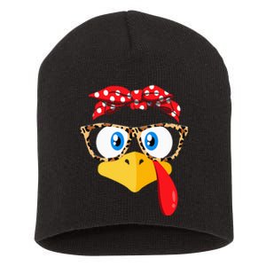 Thanksgiving Turkey Face Leopard Print Glasses Short Acrylic Beanie