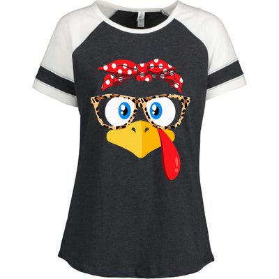 Thanksgiving Turkey Face Leopard Print Glasses Enza Ladies Jersey Colorblock Tee