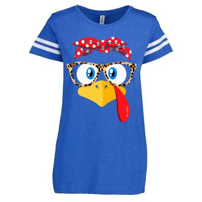 Thanksgiving Turkey Face Leopard Print Glasses Enza Ladies Jersey Football T-Shirt