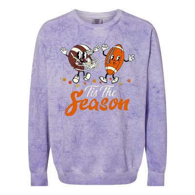 Tis The Fall Season Football Game Day Groovy Thanksgiving Colorblast Crewneck Sweatshirt