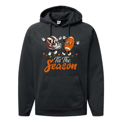 Tis The Fall Season Football Game Day Groovy Thanksgiving Performance Fleece Hoodie