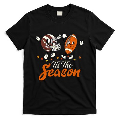 Tis The Fall Season Football Game Day Groovy Thanksgiving T-Shirt