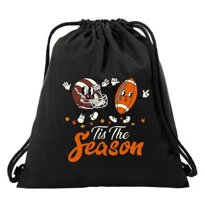 Tis The Fall Season Football Game Day Groovy Thanksgiving Drawstring Bag