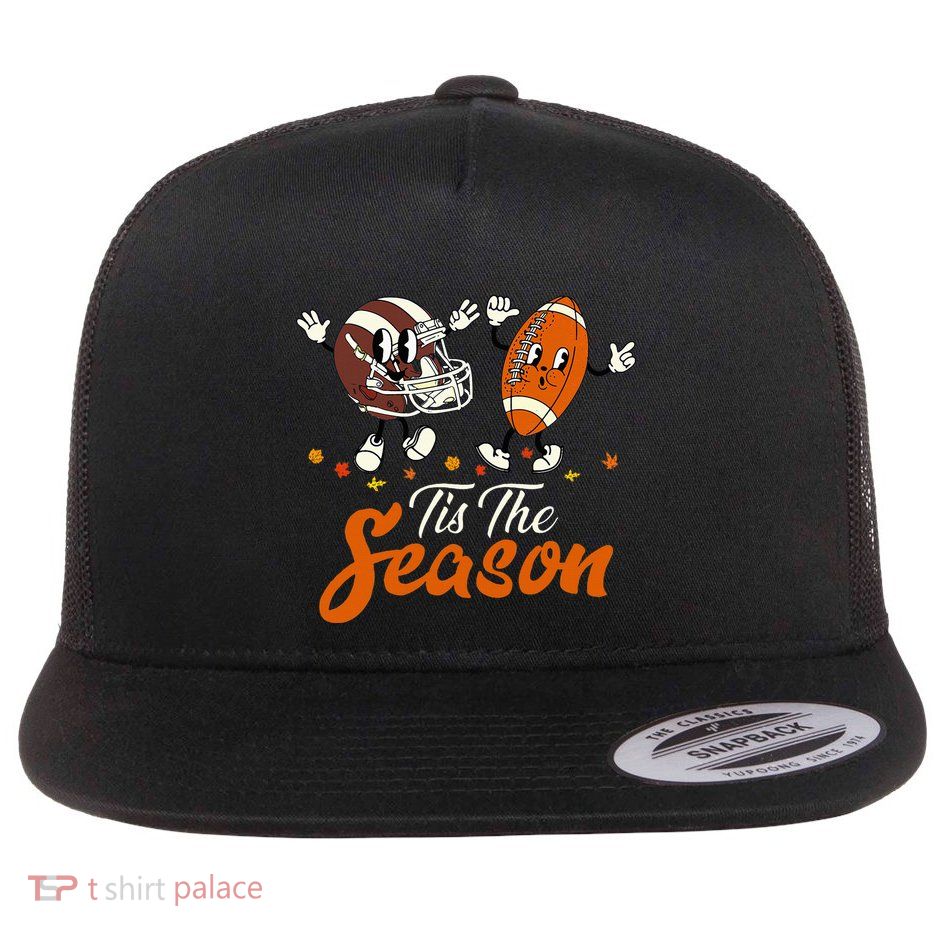 Tis The Fall Season Football Game Day Groovy Thanksgiving Flatbill Hat