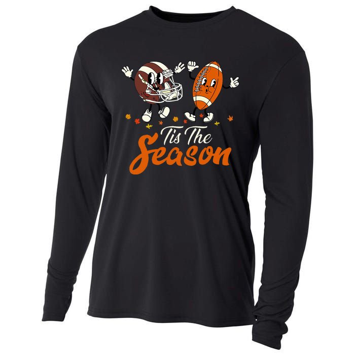 Tis The Fall Season Football Game Day Groovy Thanksgiving Cooling Performance Long Sleeve Crew