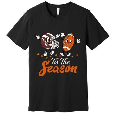 Tis The Fall Season Football Game Day Groovy Thanksgiving Premium T-Shirt