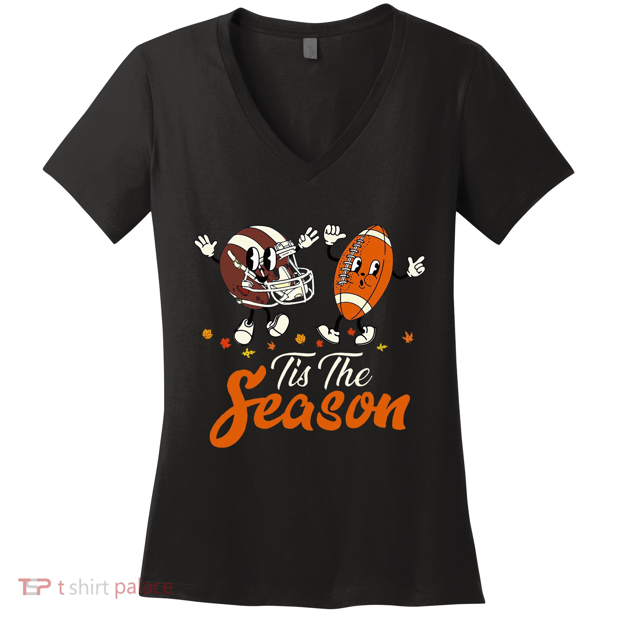 Tis The Fall Season Football Game Day Groovy Thanksgiving Women's V-Neck T-Shirt