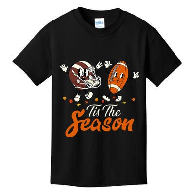 Tis The Fall Season Football Game Day Groovy Thanksgiving Kids T-Shirt