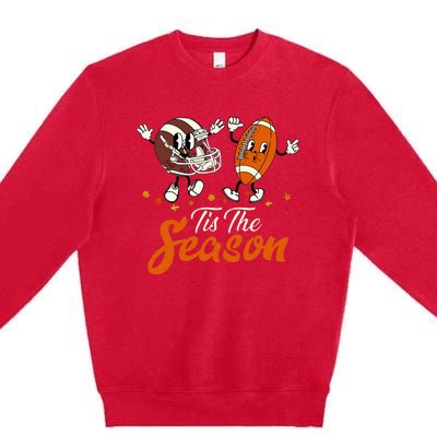 Tis The Fall Season Football Game Day Groovy Thanksgiving Premium Crewneck Sweatshirt