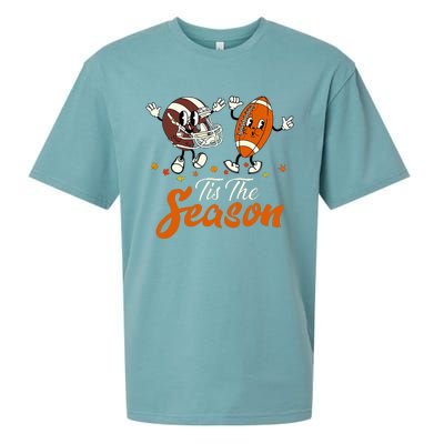 Tis The Fall Season Football Game Day Groovy Thanksgiving Sueded Cloud Jersey T-Shirt