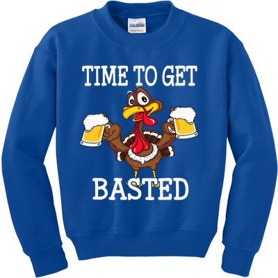 Thanksgiving Turkey Funny Time To Get Basted Beer Kids Sweatshirt