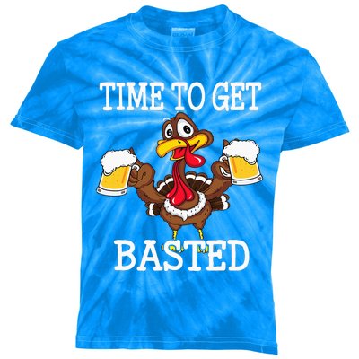 Thanksgiving Turkey Funny Time To Get Basted Beer Kids Tie-Dye T-Shirt