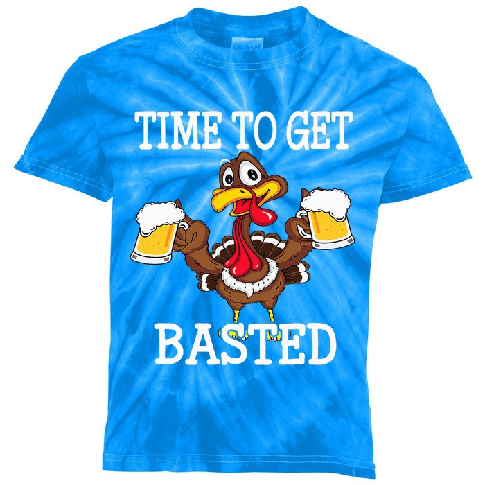 Thanksgiving Turkey Funny Time To Get Basted Beer Kids Tie-Dye T-Shirt