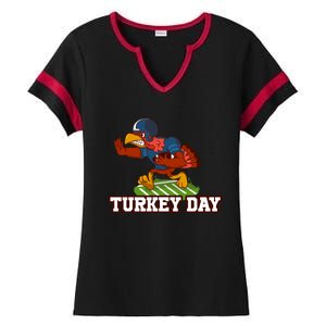 Thanksgiving Turkey Football Gift Ladies Halftime Notch Neck Tee