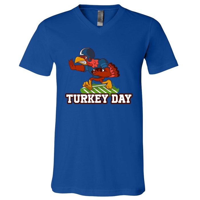 Thanksgiving Turkey Football Gift V-Neck T-Shirt