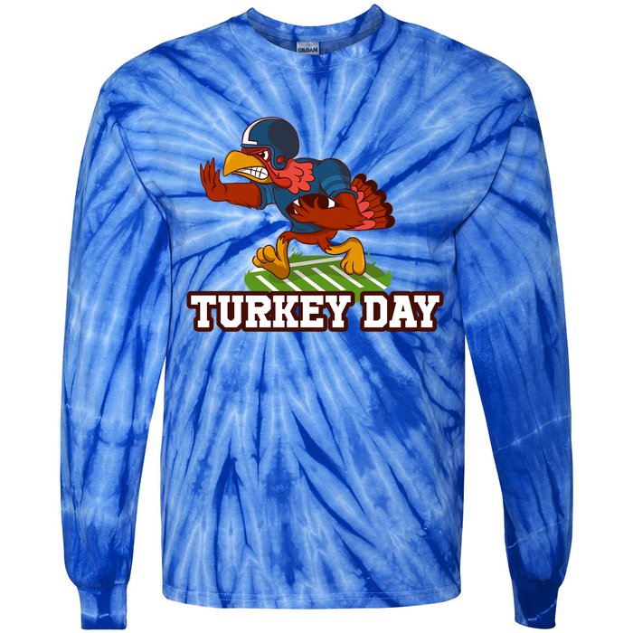 Thanksgiving Turkey Football Gift Tie-Dye Long Sleeve Shirt