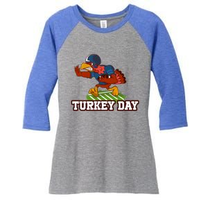 Thanksgiving Turkey Football Gift Women's Tri-Blend 3/4-Sleeve Raglan Shirt