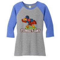 Thanksgiving Turkey Football Gift Women's Tri-Blend 3/4-Sleeve Raglan Shirt