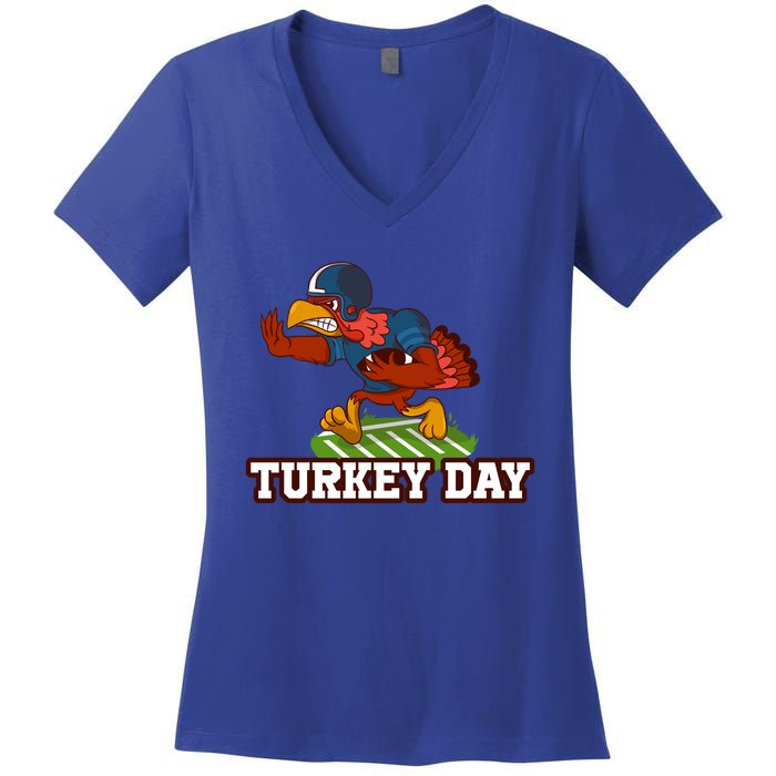 Thanksgiving Turkey Football Gift Women's V-Neck T-Shirt