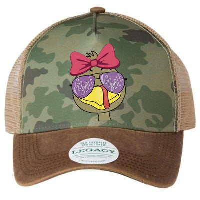 Thanksgiving Turkey Face With Gobble Sunglasses & Bow Legacy Tie Dye Trucker Hat