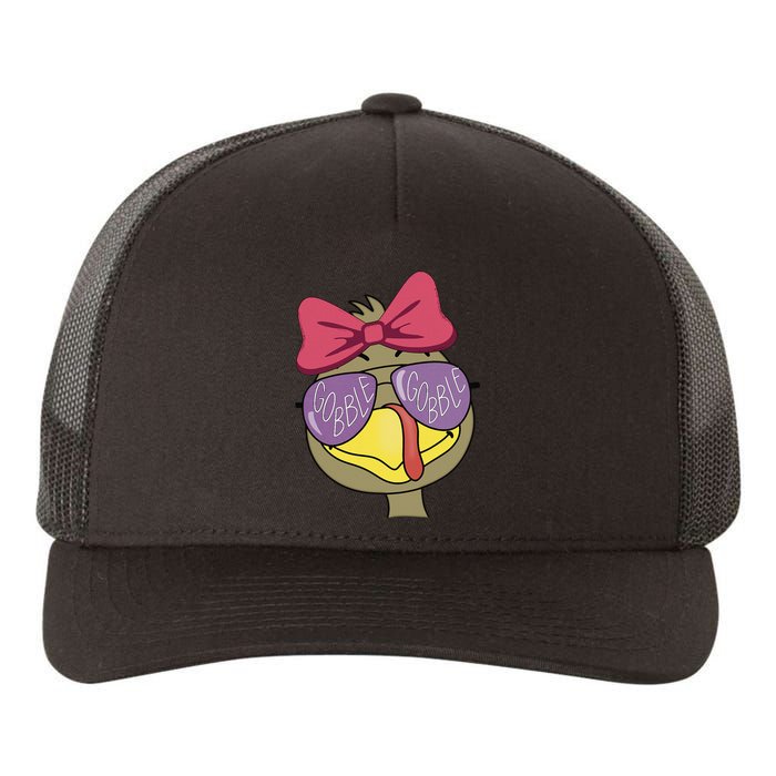 Thanksgiving Turkey Face With Gobble Sunglasses & Bow Yupoong Adult 5-Panel Trucker Hat