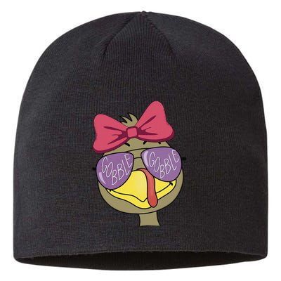 Thanksgiving Turkey Face With Gobble Sunglasses & Bow Sustainable Beanie