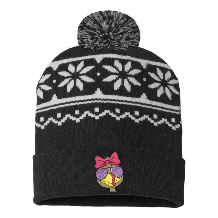 Thanksgiving Turkey Face With Gobble Sunglasses & Bow USA-Made Snowflake Beanie