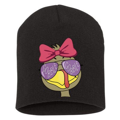 Thanksgiving Turkey Face With Gobble Sunglasses & Bow Short Acrylic Beanie