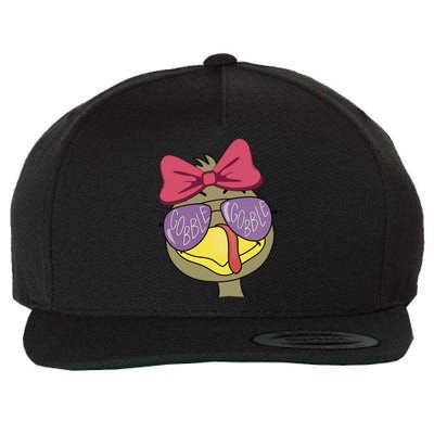 Thanksgiving Turkey Face With Gobble Sunglasses & Bow Wool Snapback Cap