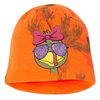 Thanksgiving Turkey Face With Gobble Sunglasses & Bow Kati - Camo Knit Beanie