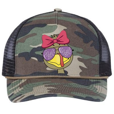 Thanksgiving Turkey Face With Gobble Sunglasses & Bow Retro Rope Trucker Hat Cap