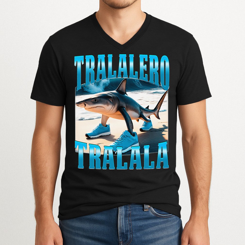 Tralalero Tralala Funny Italian Brainrot Shark Meme Bootleg V-Neck T-Shirt