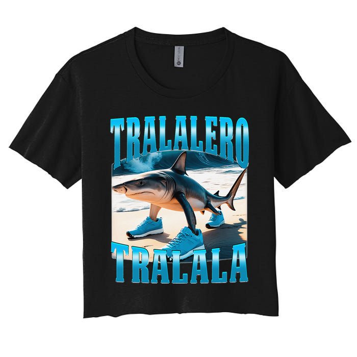 Tralalero Tralala Funny Italian Brainrot Shark Meme Bootleg Women's Crop Top Tee