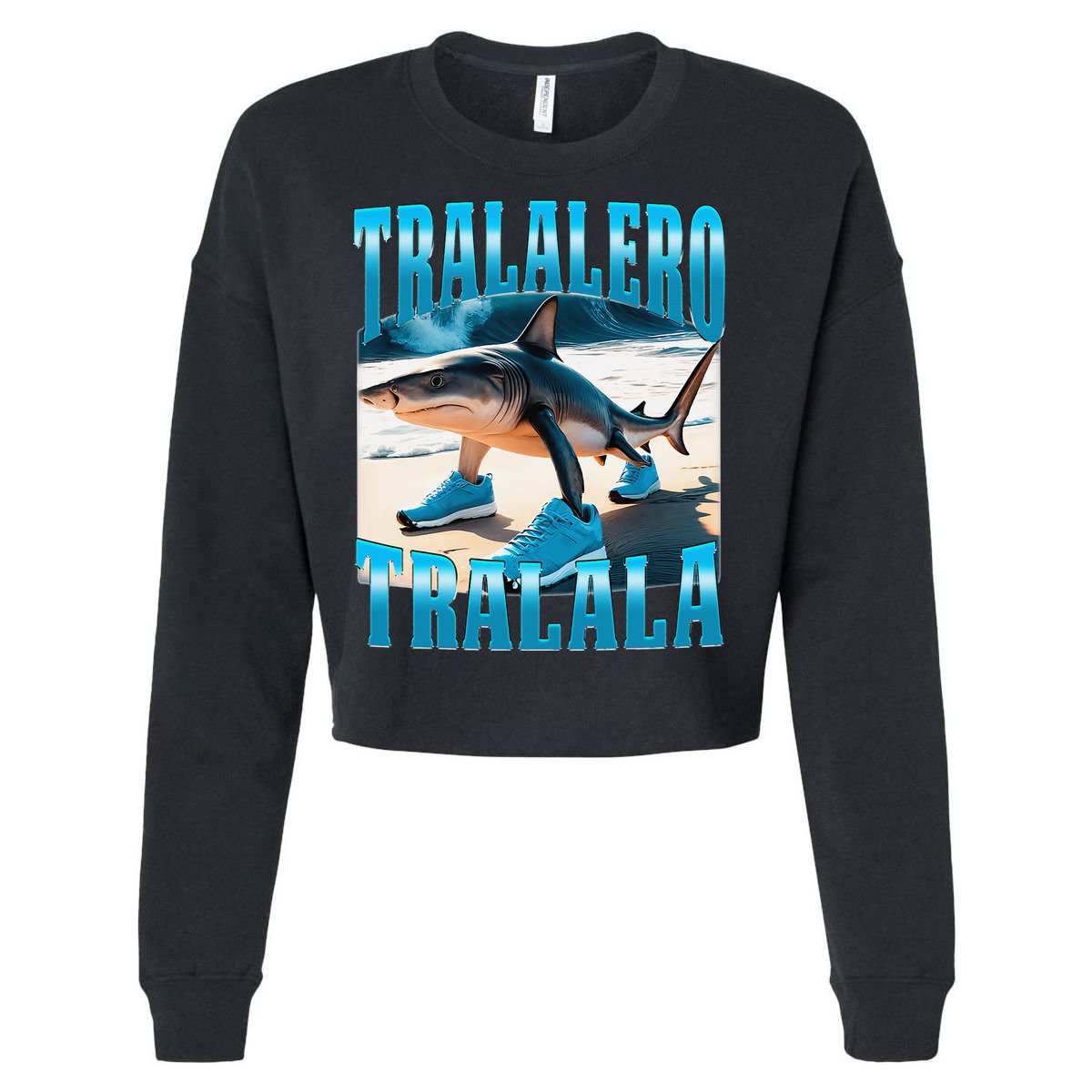 Tralalero Tralala Funny Italian Brainrot Shark Meme Bootleg Cropped Pullover Crew