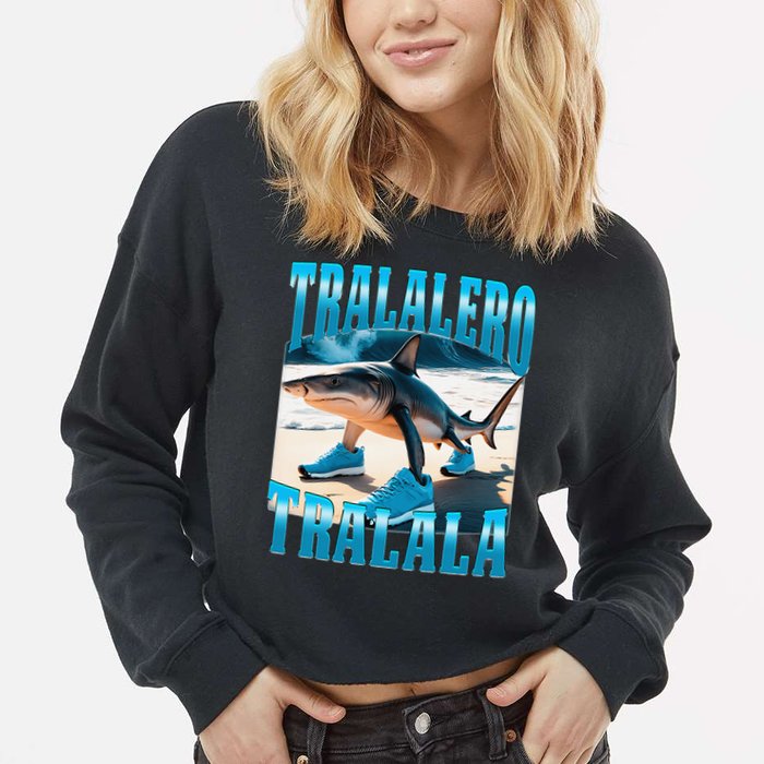 Tralalero Tralala Funny Italian Brainrot Shark Meme Bootleg Cropped Pullover Crew