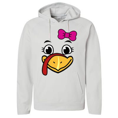 Thanksgiving Turkey Face Funny Bow Performance Fleece Hoodie