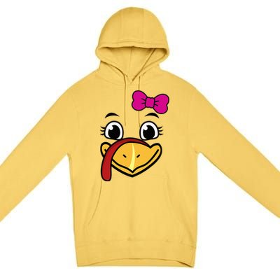 Thanksgiving Turkey Face Funny Bow Premium Pullover Hoodie