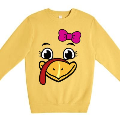 Thanksgiving Turkey Face Funny Bow Premium Crewneck Sweatshirt