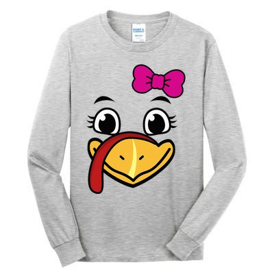 Thanksgiving Turkey Face Funny Bow Tall Long Sleeve T-Shirt