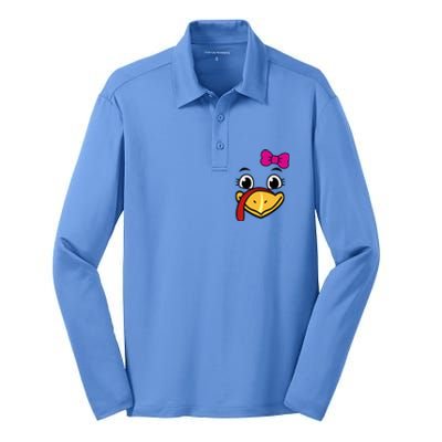 Thanksgiving Turkey Face Funny Bow Silk Touch Performance Long Sleeve Polo