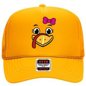 Thanksgiving Turkey Face Funny Bow High Crown Mesh Back Trucker Hat