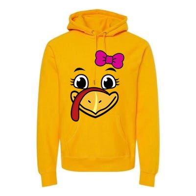 Thanksgiving Turkey Face Funny Bow Premium Hoodie