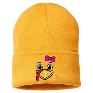 Thanksgiving Turkey Face Funny Bow Sustainable Knit Beanie